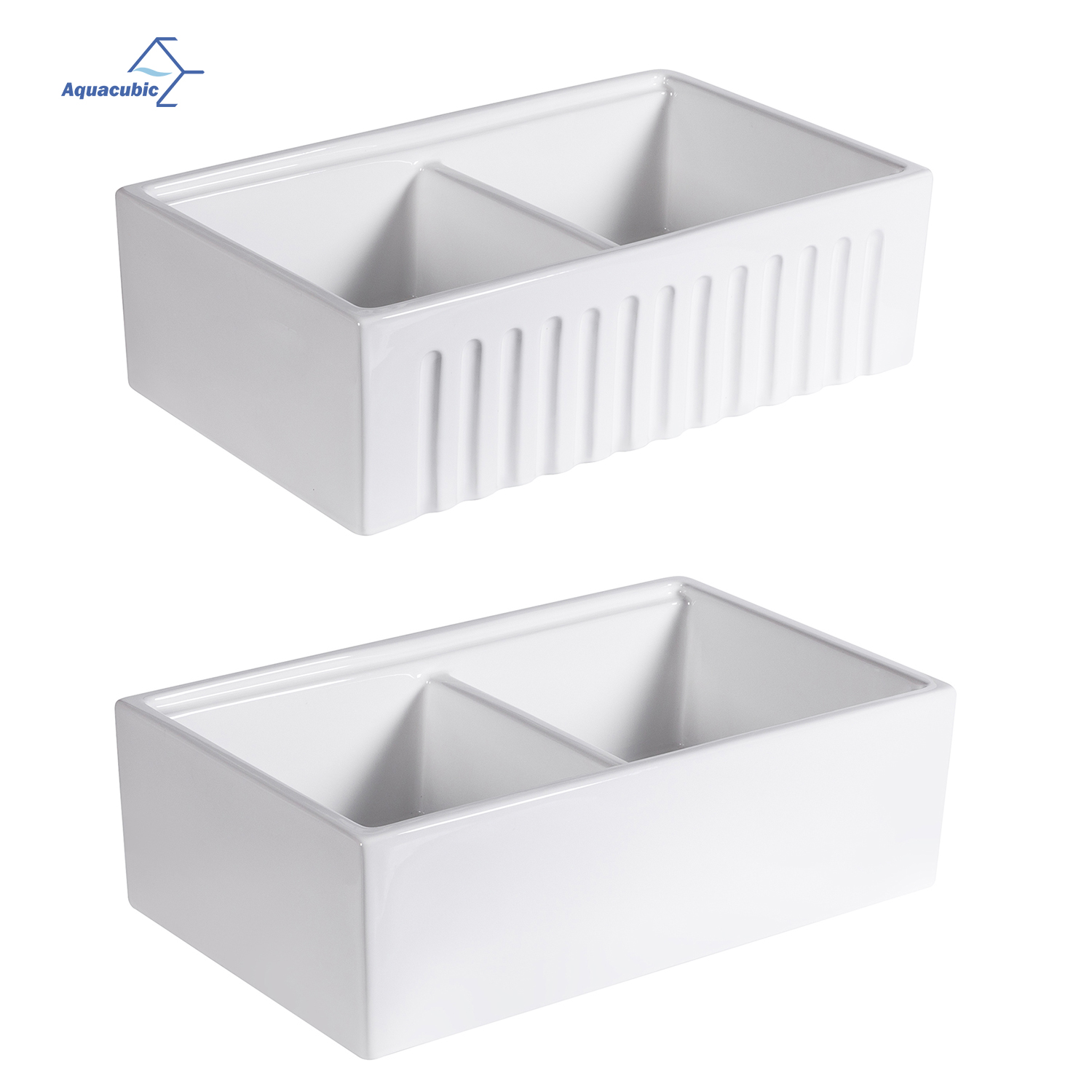 Aquacubic cUPC Certified Under Counter Ceramic Double Bowls For Work Station Kitchen Basin Sink
