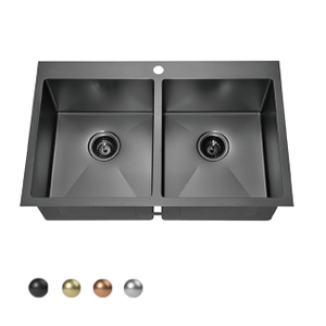 Stainless Steel Handmade Topmount Double Bowl Kitchen Sink with One Faucet Hole