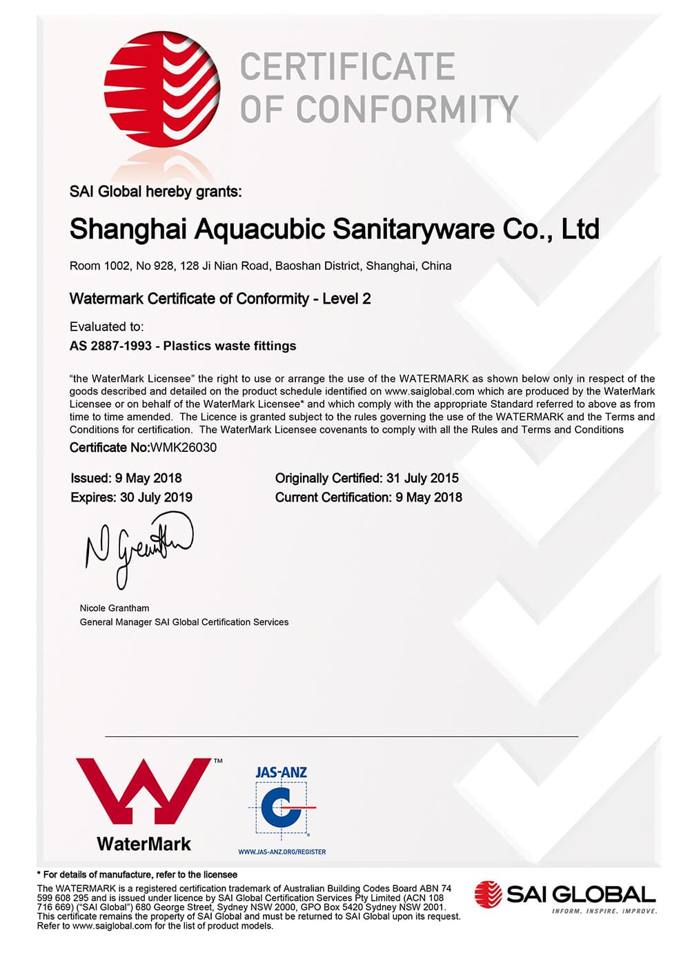 watermark certification for kitchen sink Aquacubic official watermark for kitchen sink certification documents