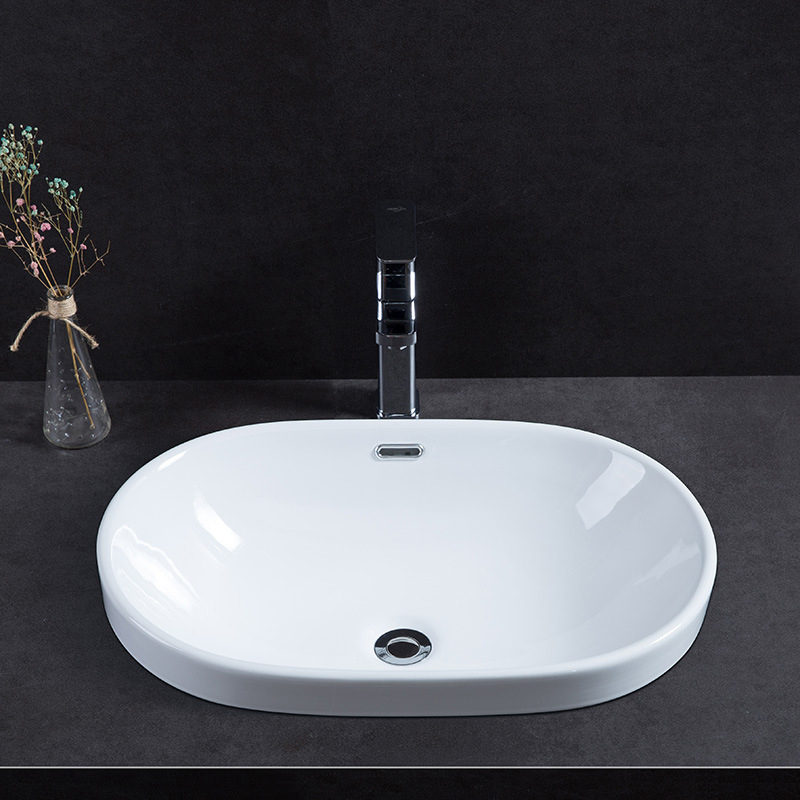 Art Sanitary Ware Supplier White Cheap Ceramic Semi Recessed Vanity Basin