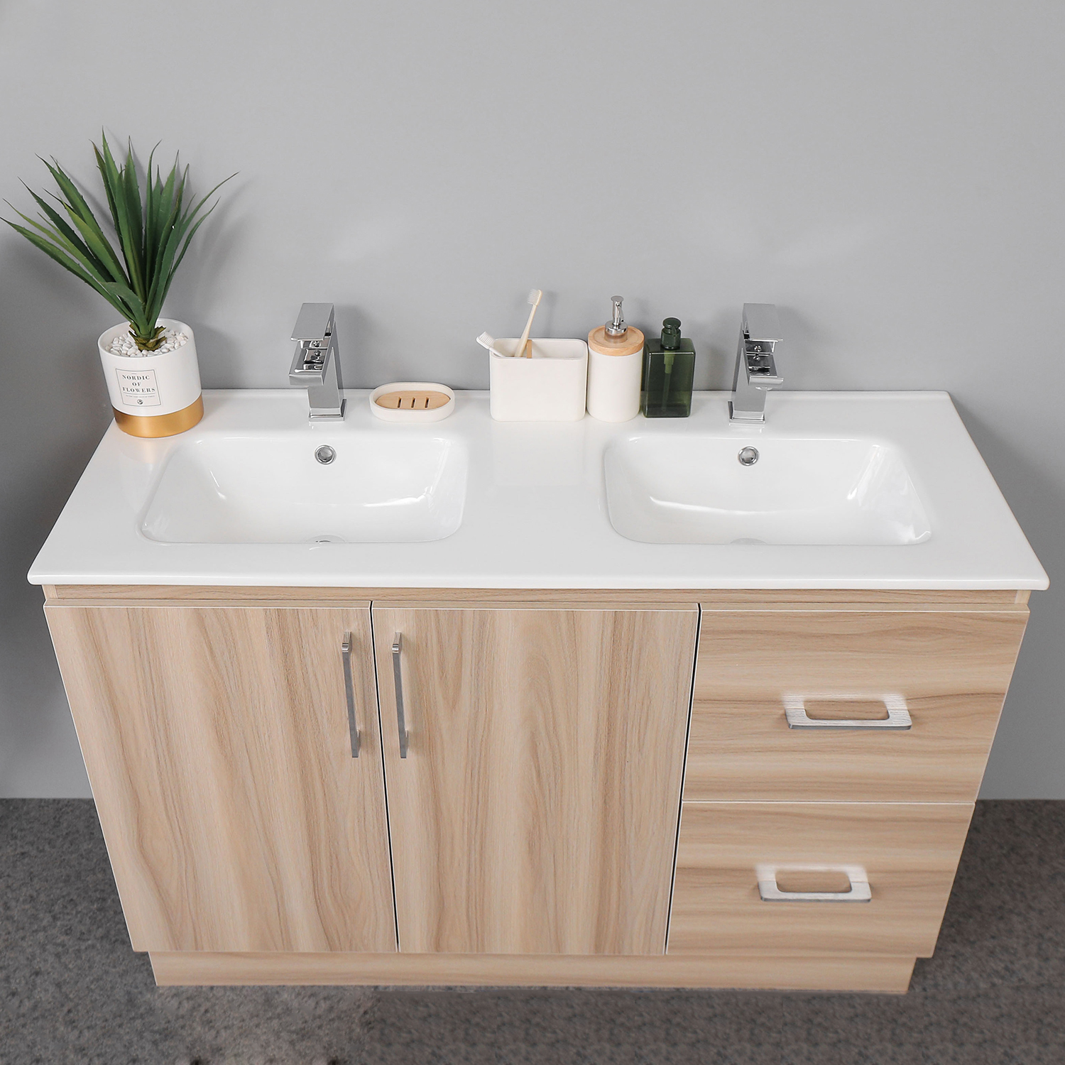 Aquacubic Drop-in Self-Rimming Rectangular Bathroom Double Bowl Vanity Top Sink in White