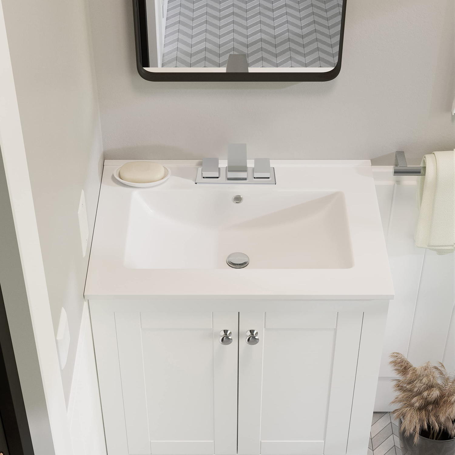 High Standard Thin Edge 24 inch Rectangular Ceramic Countertop Basin Bathroom Hand Wash Sink with three faucet holes