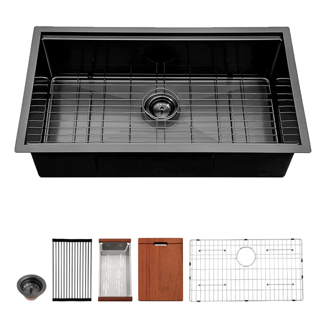 China factory 32 inch 304 Stainless Steel Handmade Undermount Gunmetal Black PVD Nano Kitchen Sink with Ledge