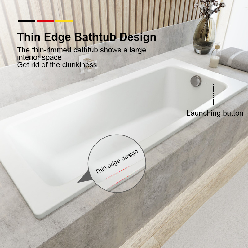 High Quality simple white center drain acrylic drop in rectangular Bathtub Solid Surface Bathtub