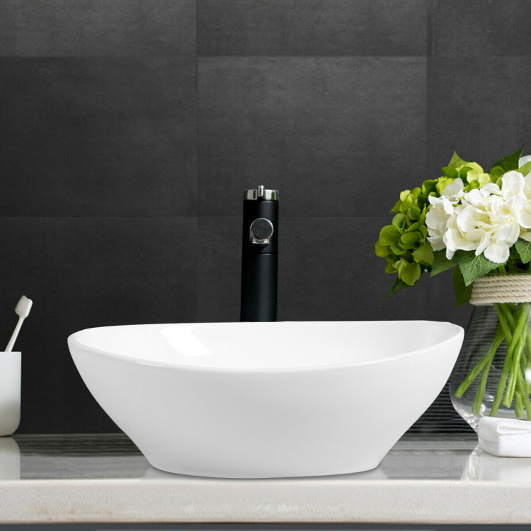 Modern Egg Shape Oval White above counter Ceramic Vessel Bathroom Sink