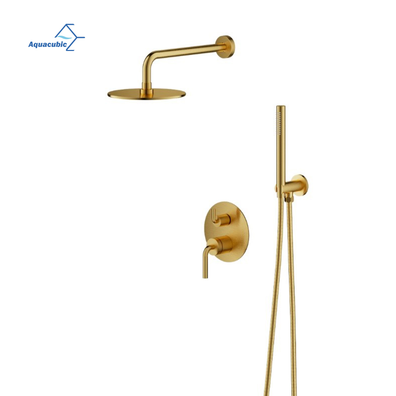 European Style brushed gold Finished Double Handles Faucet brass Three Holes Basin Mixer Bathroom Taps