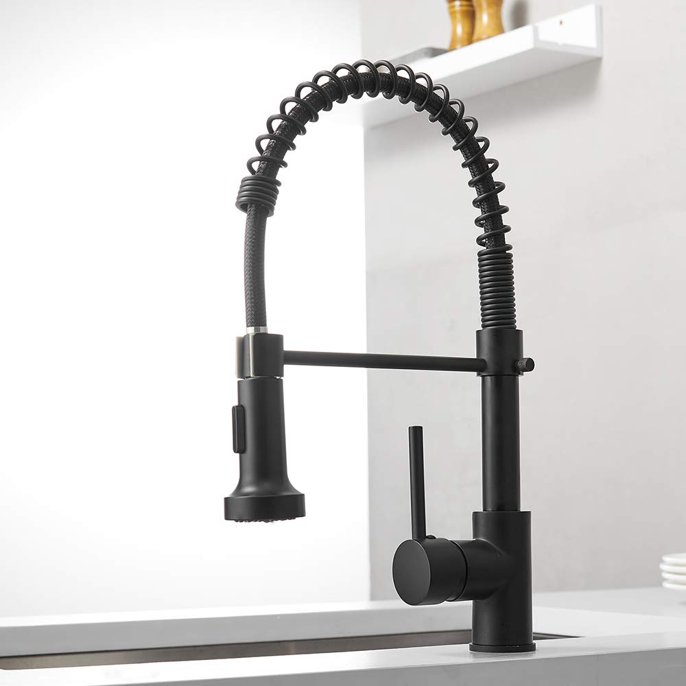 China Factory CUPC Certified Solid Brass Matte Black Pull Down Spring Kitchen Faucet