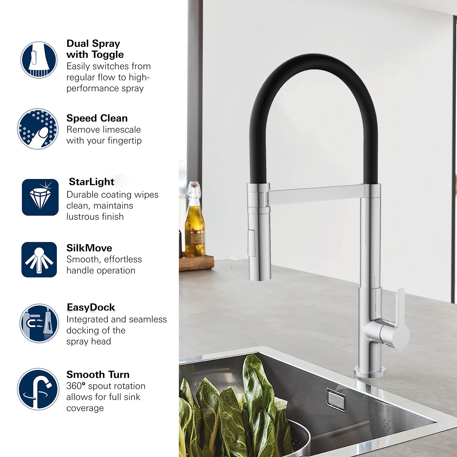 Aquacubic Kitchen Torneira Cozinha Sink Water Tap Flexible Hose Chrome Deck Mounted Kitchen Faucet