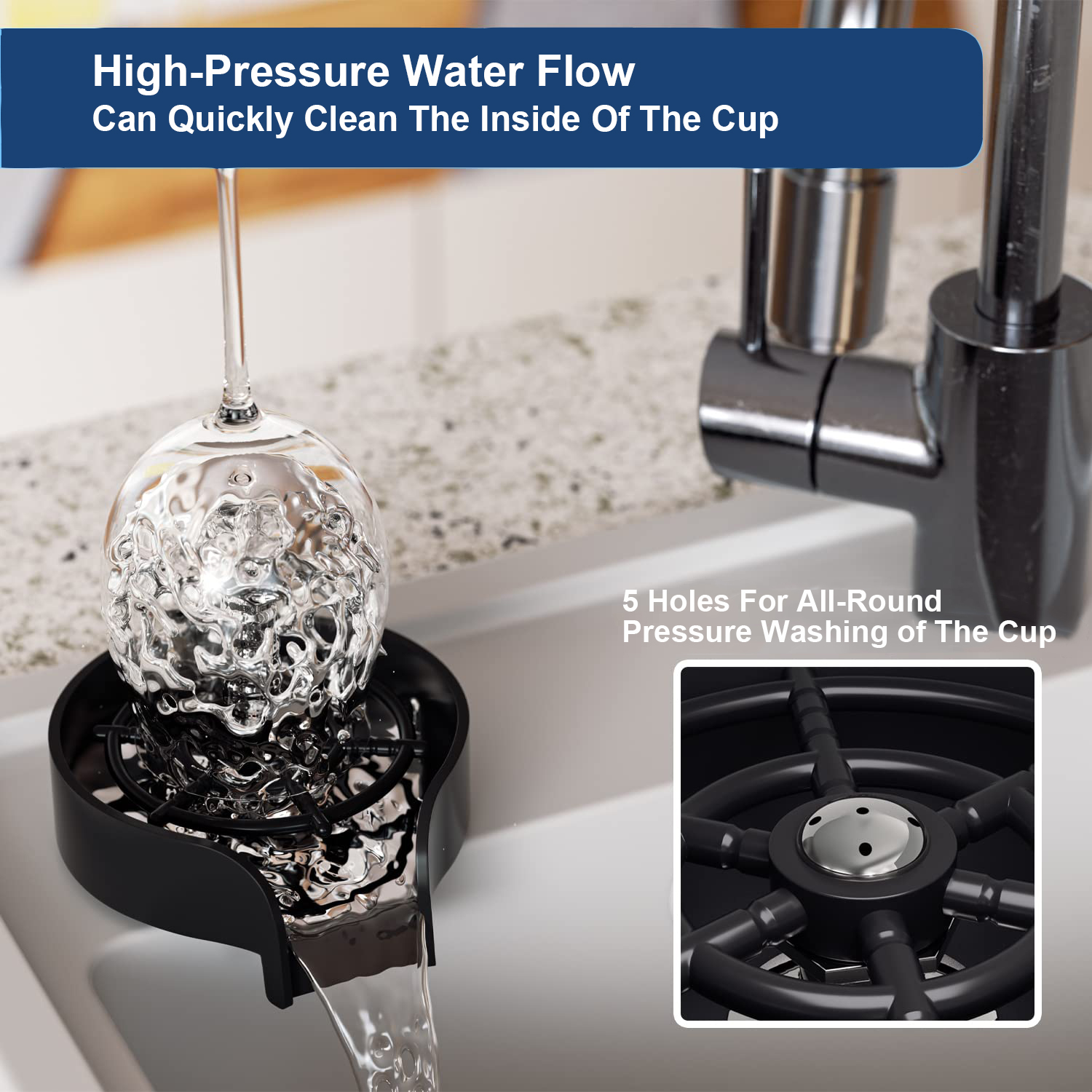 Aquacubic Accessories Supplier Quick Bar Glass Rinser ABS Kitchen Sink Automatic Flushing Device