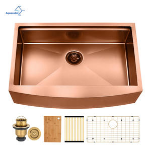 China factory cupc Rose Gold 304 Stainless Steel Handmade Farmhouse Single Bowl Kitchen Sink with Ledge