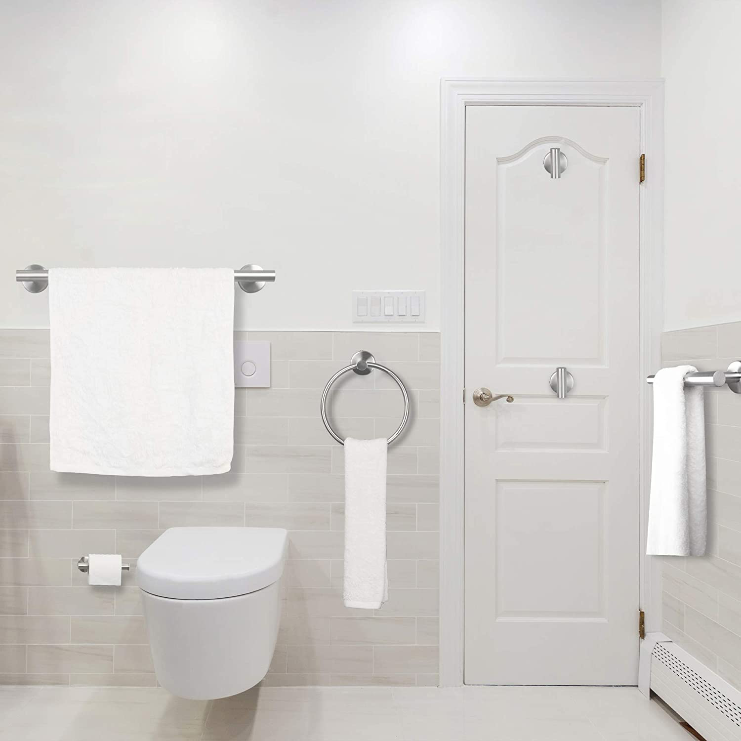 5 Piece Towel Bar Set Chrome Polish, Modern Bathroom Accessories Set, Bath Towel Rack Set Towel Ring