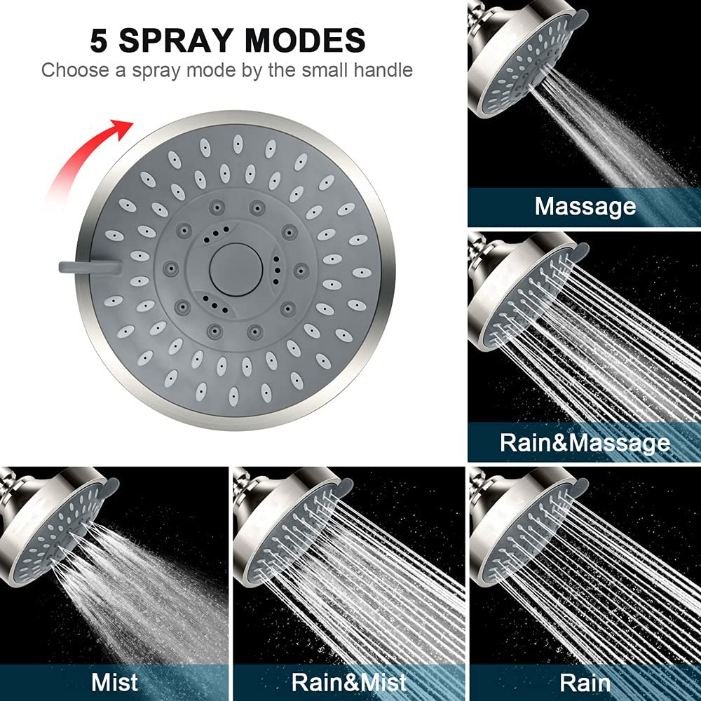 Aquacubic Shower Head Rainfall Fixed Showerhead High Pressure 4 inch Round Overhead Spray with Swivel Ball
