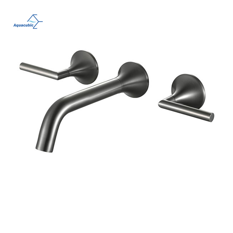 Contemporary Dual Handles Basin Set in Wall Mounted Brass Bathroom Faucet Mixer
