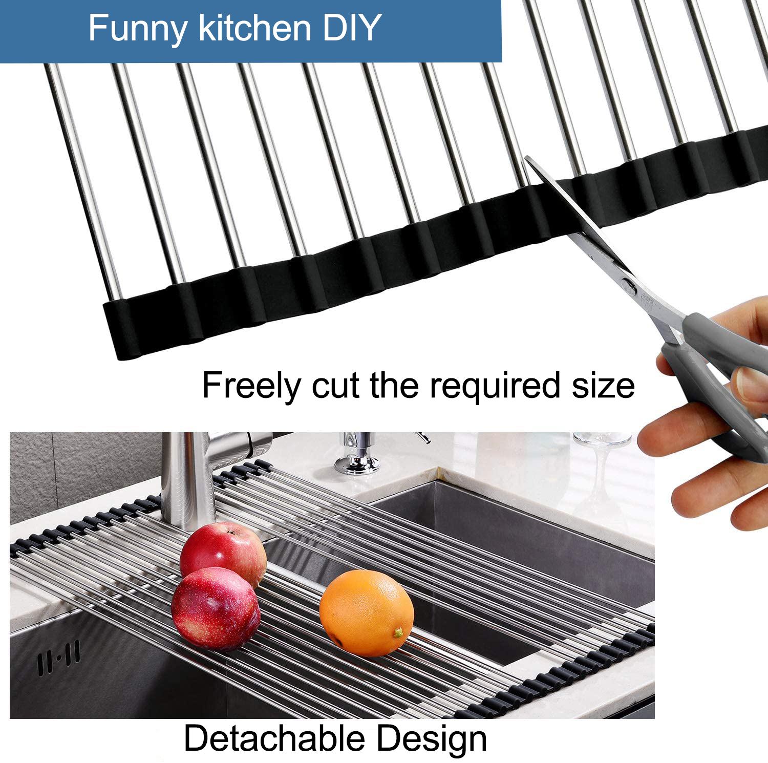 Dish Drying Rack 17.6" x 16", Over Sink Roll Up Large Dish Drainers Rack, Multipurpose Foldable Kitchen Sink Rack Mat Stainless Steel with Silicone Rims 