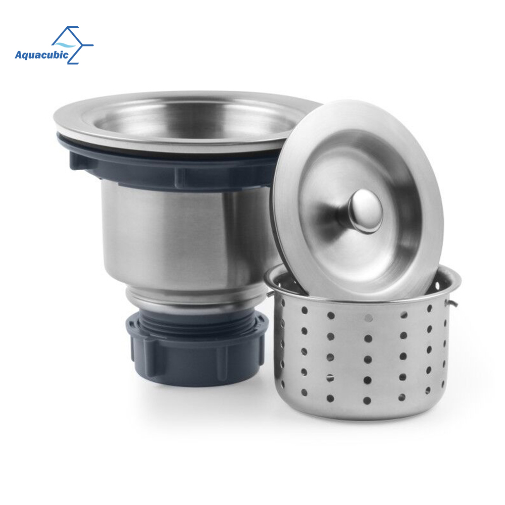 3-1/2 Inch Gunmetal Grey Kitchen Sink Drain Strainer Assembly Kit with Removable Deep Basket & Water Stopper Sealing Lid