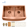 High quality manufacturer Rose Gold Stainless Steel 304 Double Bowl Handmade Farmhouse Kitchen Sink with Ledge