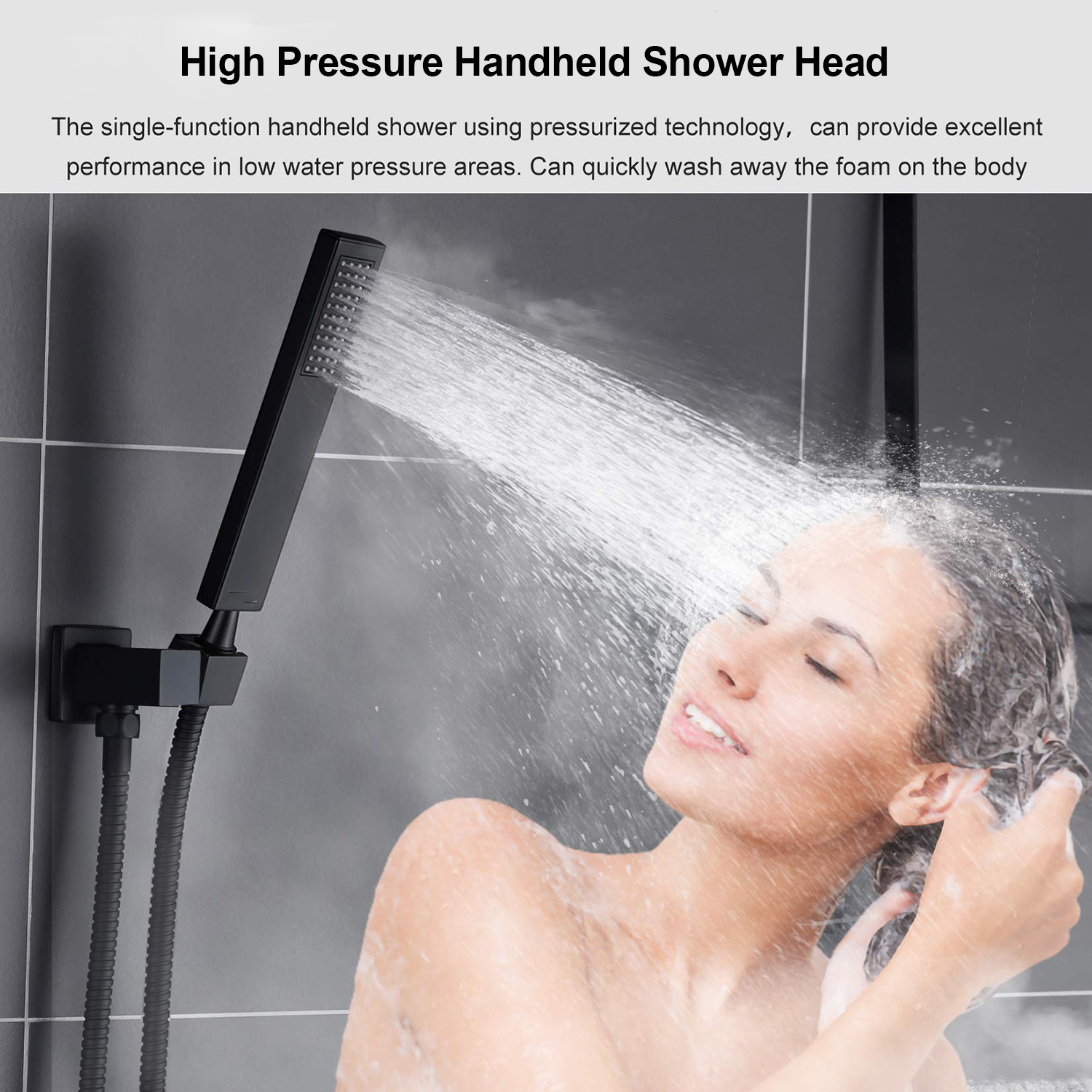 Bathroom 12 Inch Square Matte Black Ceiling Mount Rain Shower System with Handheld Shower