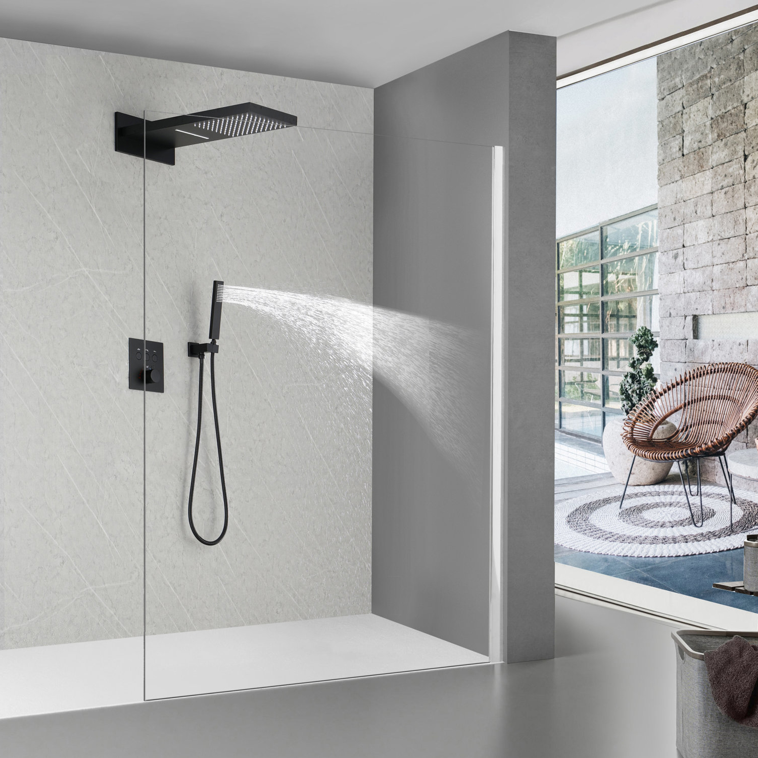 China supplier Wall Mounted 3 Functions Bath&Shower Faucet Set Rainfall Waterfall Shower System for Bathroom