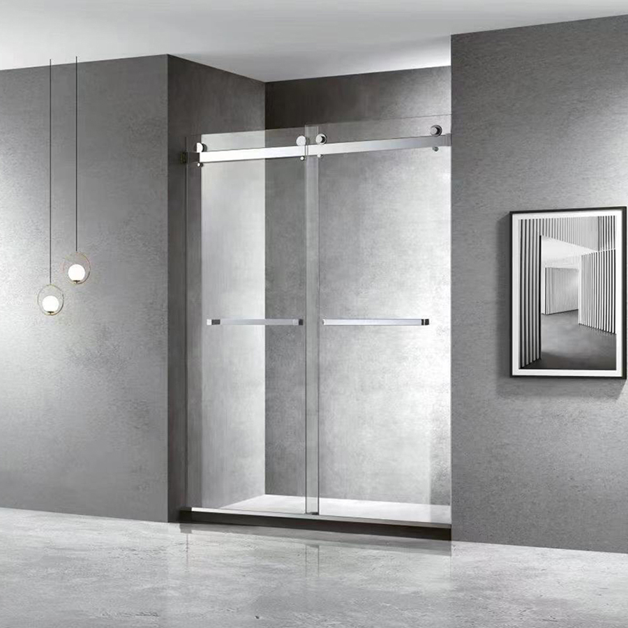 USA New Product Tempered Glass Frameless Stainless Steel Handle Sliding Shower Door