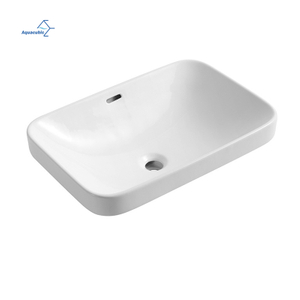 Sanitary Ware Semi-Counter Lavabo White Ceramic Hand Wash Basin Rectangle Bathroom Sink