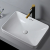 Rectangle Drop In Bathroom Sink White Ceramic Above Counter Semi Recessed Vessel Sink