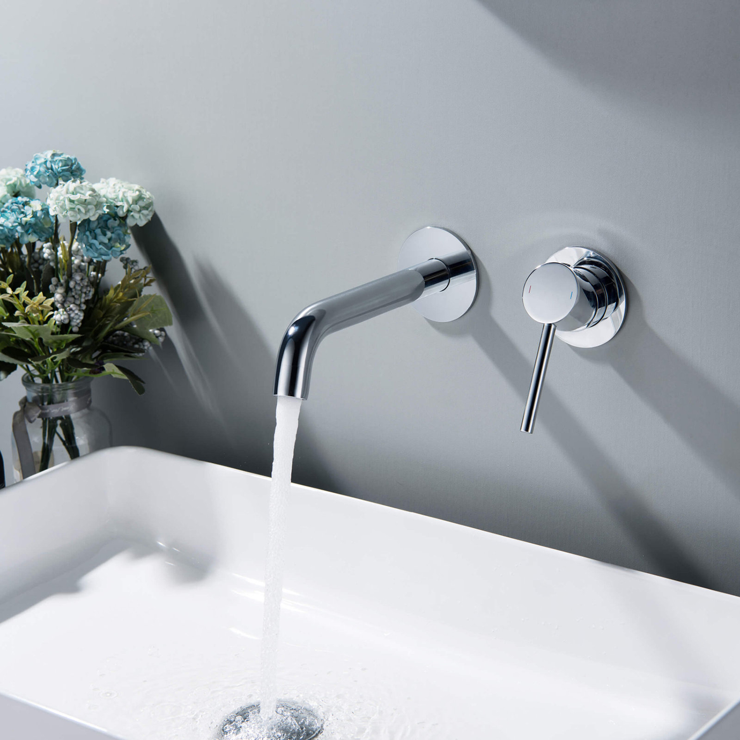 Aquacubic Chrome Finish Brass Body Lavatory Bathroom Wash Basin In Wall Sink Faucet