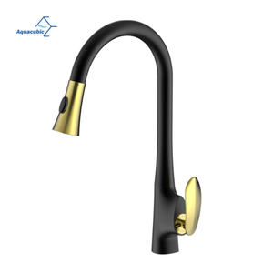 Aquacubic Graceful Style Black & Chrome Kitchen Faucets with Utility Pull Out and Down Sprayer