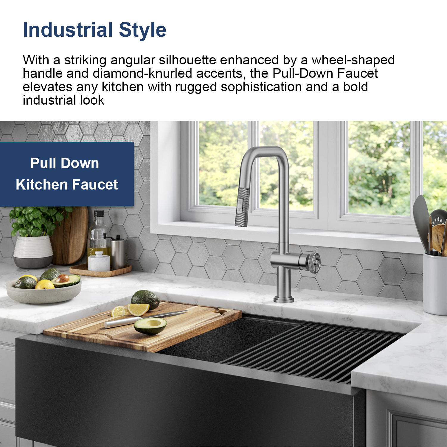 Traditional Industrial Pull-Down Brushed Nickel knurled brass Single Handle Kitchen Faucet