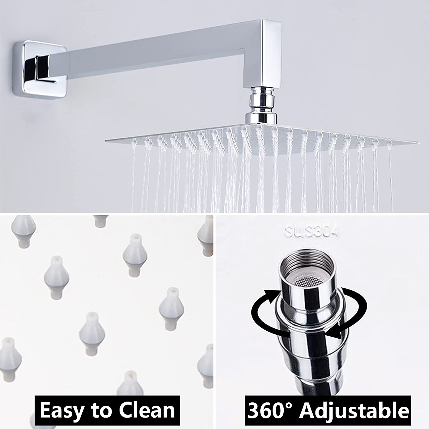 Aquacubic cUPC certified High Pressure Shower Trim Kits and Valve, with 8'' Square Shower Head, Brass Control Valve, and Tub Spout