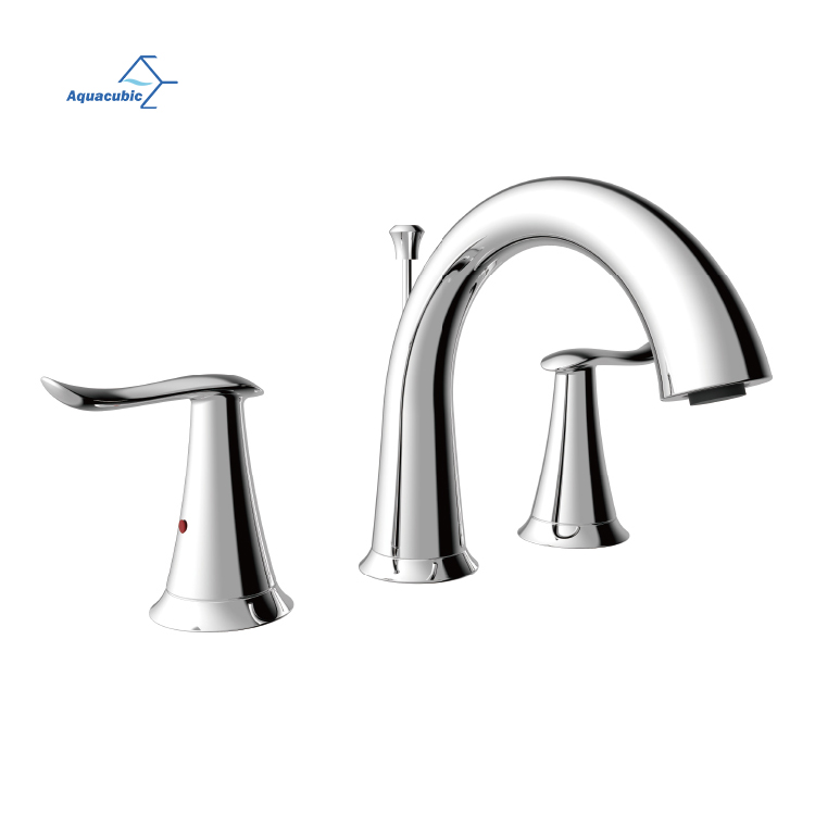Aquacubic Two Handle Widespread Bathroom Faucet with CUPC water lines and metal pop up drain with overflow