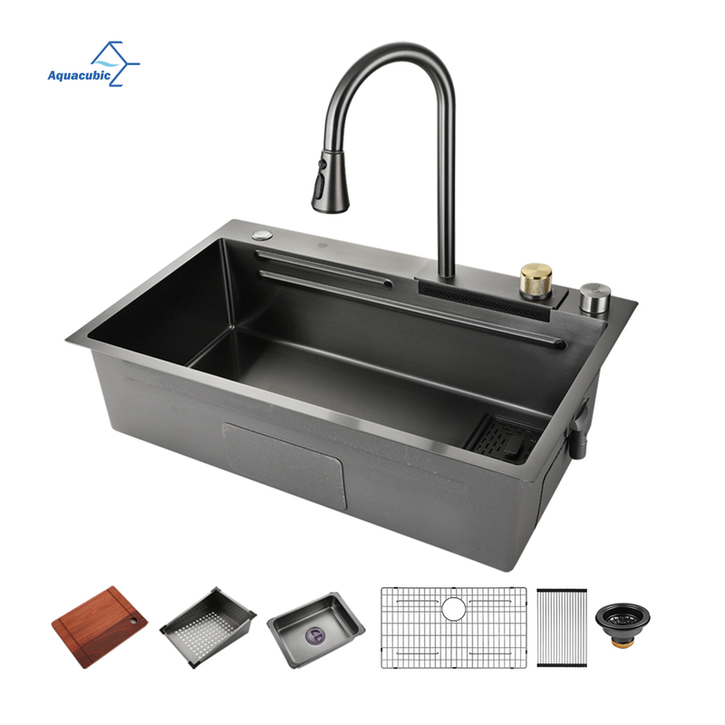 Black Stainless Steel Single Bowl Drop-in Kitchen Sink Topmount Workstation Kitchen Sink with Faucet Accessories
