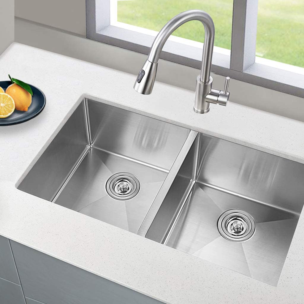 32 Inch Stainless Steel Handmade Undermount Kitchen Sink with Twin Double Bowl