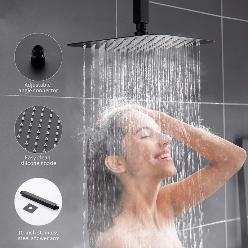 Bathroom 12 Inch Square Matte Black Ceiling Mount Rain Shower System ...