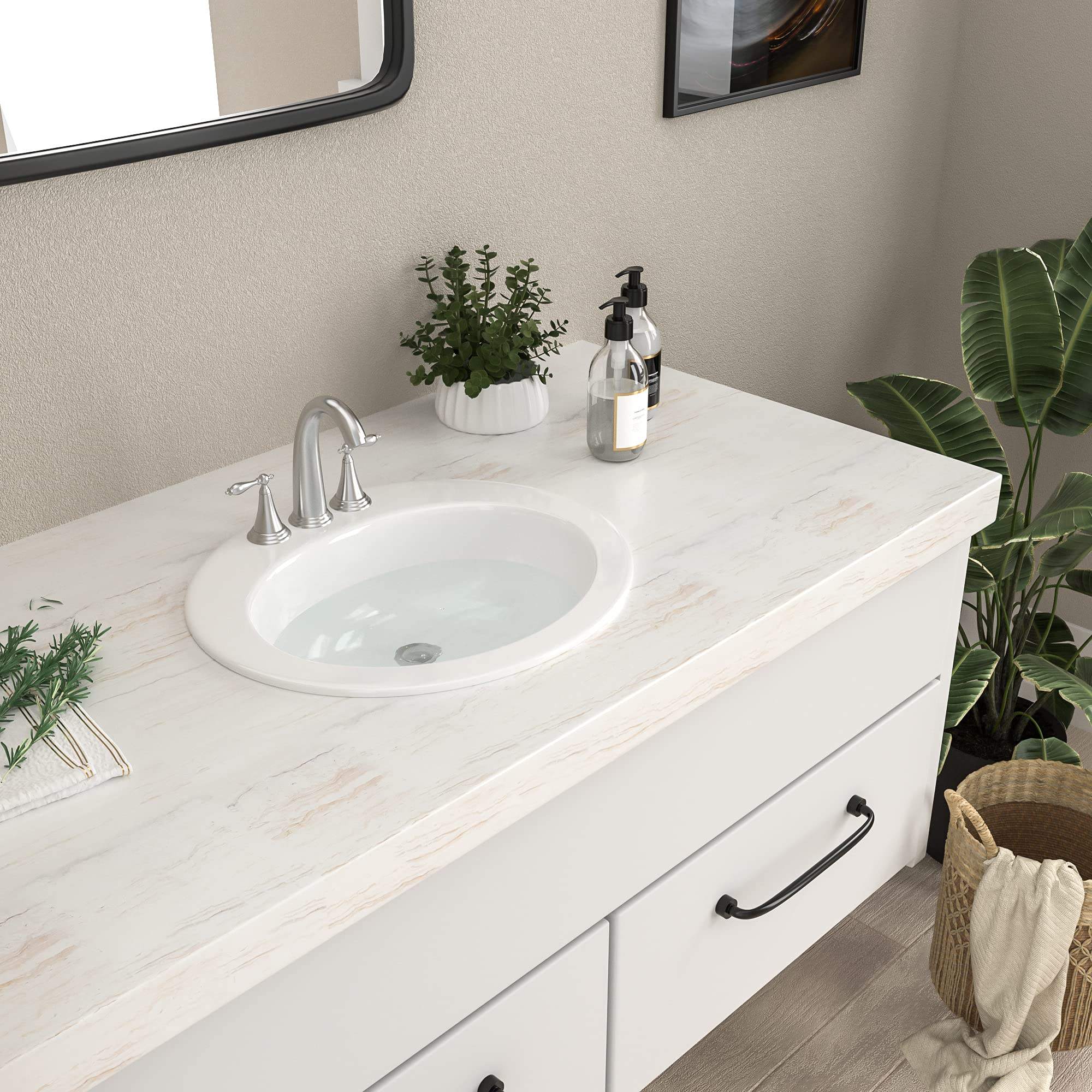 Round Countertop Table Top Bathroom Vanity Cabinet semi-embedded Ceramic Wash Basin