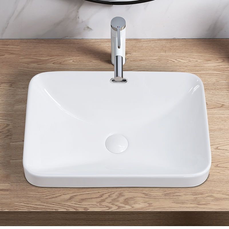 Sanitary Ware Semi-Counter Lavabo White Ceramic Hand Wash Basin Rectangle Bathroom Sink