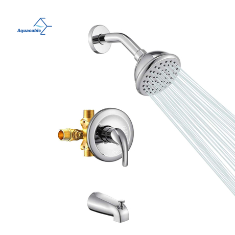 Aquacubic cUPC certified Polished Chrome Single-Handle brass Shower Trim Kit with Valve and Tub Spout