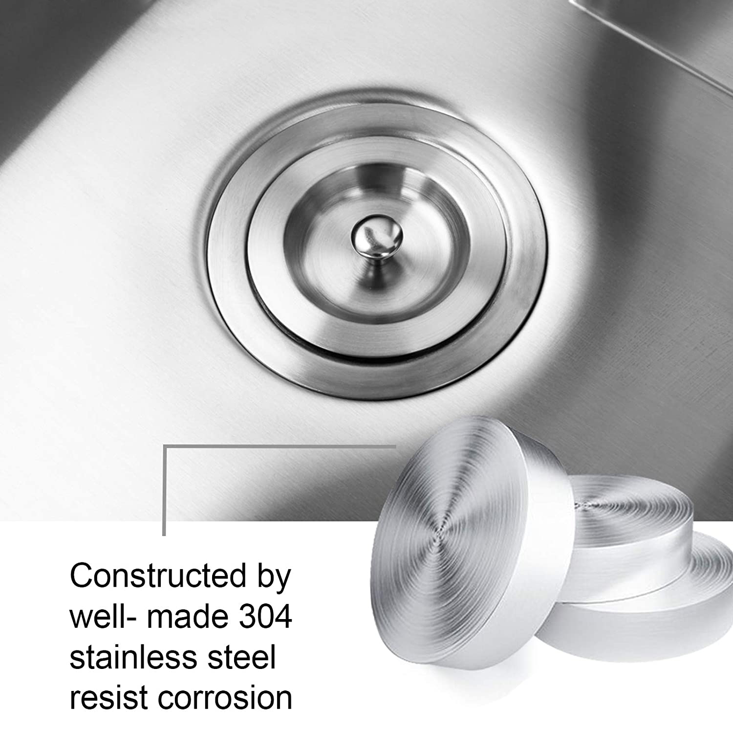 3-1/2 Inch Gunmetal Grey Kitchen Sink Drain Strainer Assembly Kit with Removable Deep Basket & Water Stopper Sealing Lid