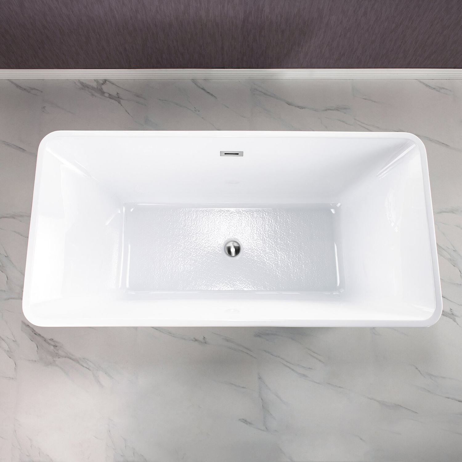 Modern Acrylic Freestanding Rectangle Tub 67 inch Flat Bottom One piece Stand Alone Fiberglass Soaking Hot Tub