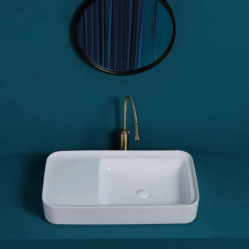 Custom Special Shape White Bathroom Vessel Sinks Above Porcelain Countertop Ceramic Art Wash Basin