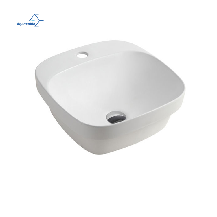 White Rectangular Shape Ceramic Sink Bathroom Hand Wash Basin Counter Hand Wash Basin Semi Recessed Basin