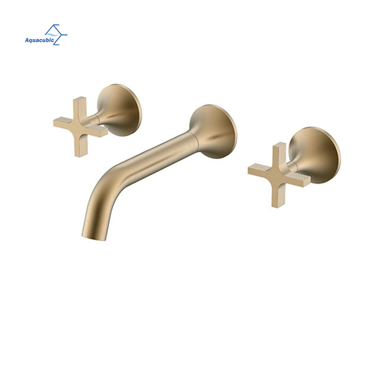 Contemporary Dual Handles Basin Set in Wall Mounted Brass Bathroom Faucet Mixer