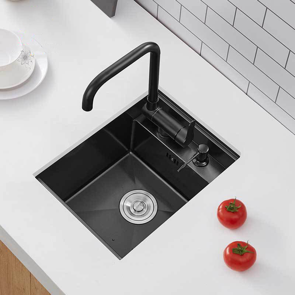 Modern Design Hidden PVD Black Concealed Kitchen Sink Single Bar Small Size Stainless Steel Balcony Sink with Folding Faucet