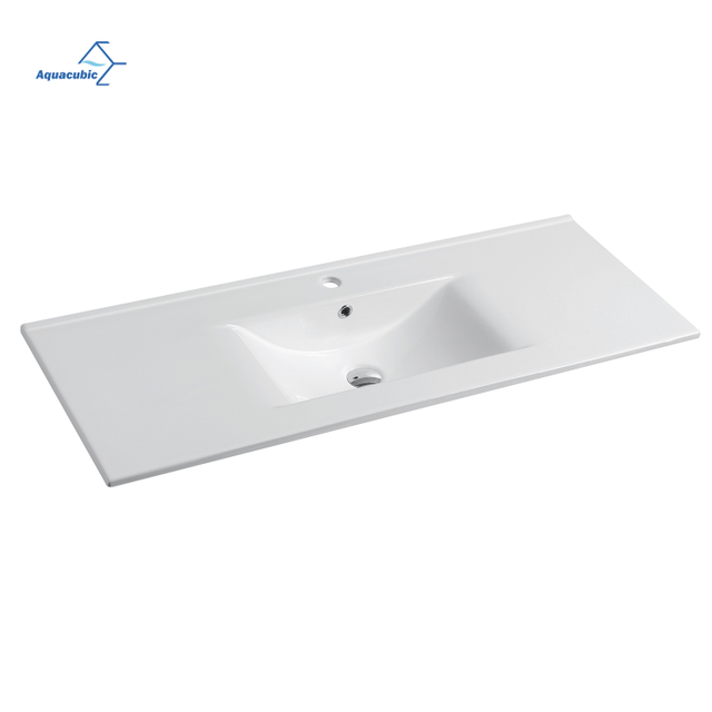 Aquacubic 48" Countertop drop in Ceramic basin Thin-sided Bathroom Sink