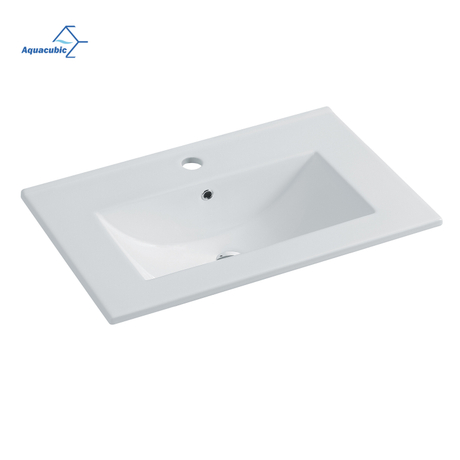 Aquacubic Rectangular Above Counter White Ceramics Single Bowl Bathroom Cabinet Wash Basin