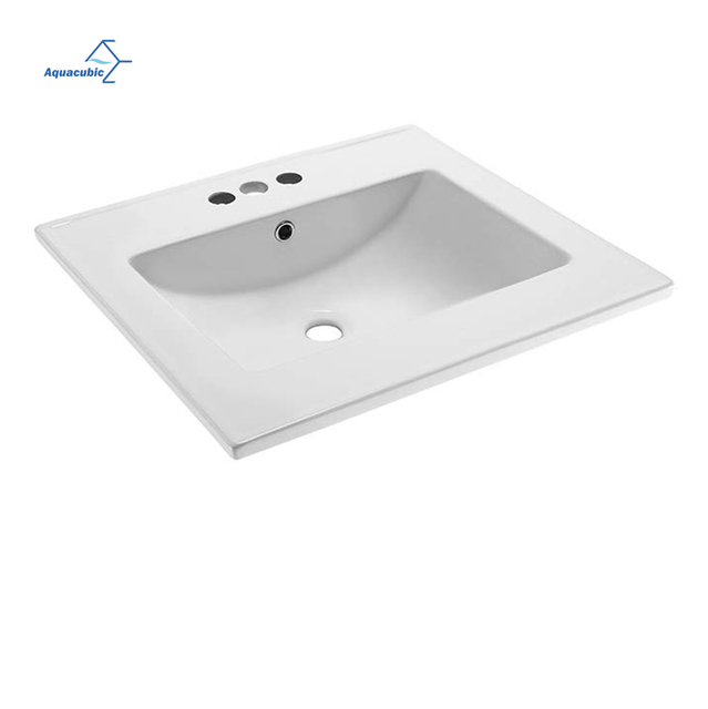 High Standard Thin Edge 24 inch Rectangular Ceramic Countertop Basin Bathroom Hand Wash Sink with three faucet holes