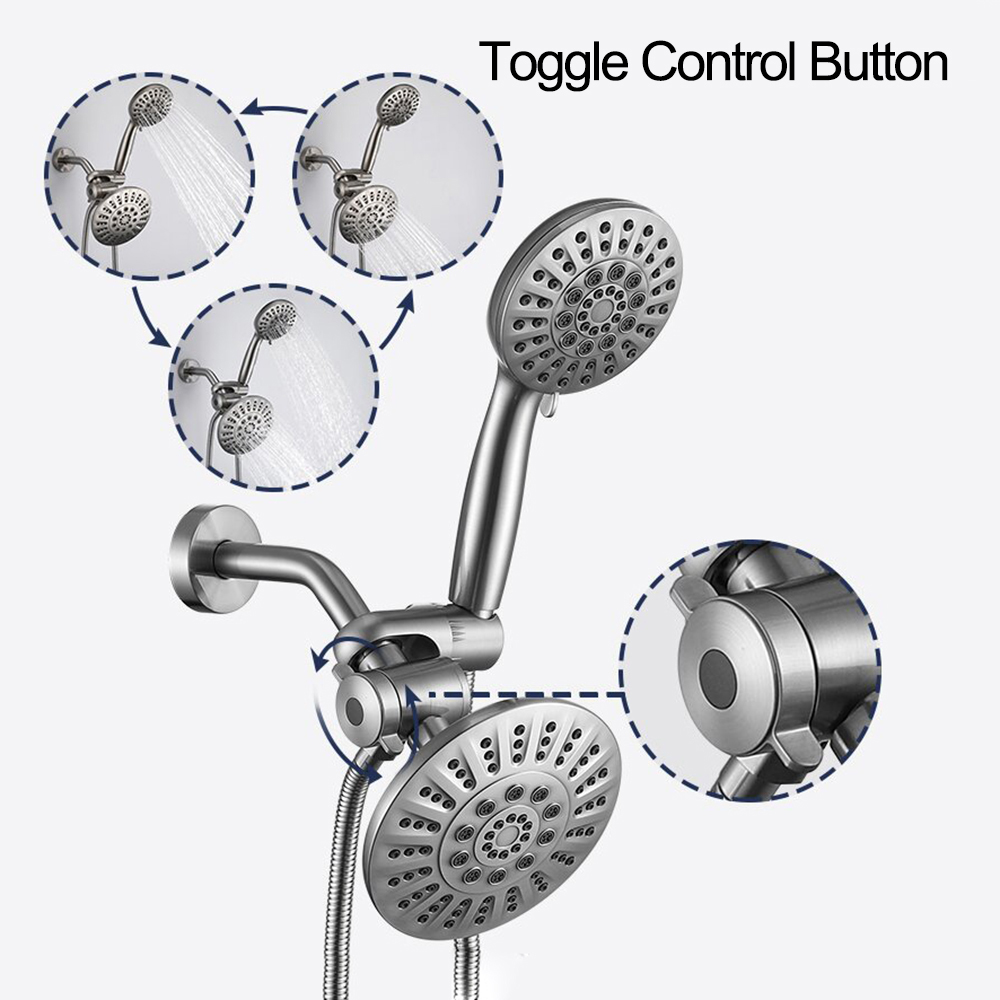 Aquacubic High Pressure wall mount dual head and Valve Rainfall Shower Head Set With Handheld Spray Combo 