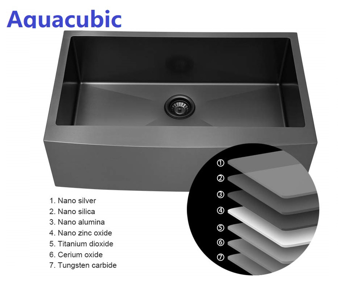 Aquacubic CUPC Certified Gunmetal Black Single Bowl Farmhouse Kitchen Sink