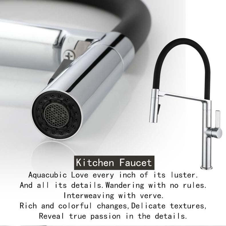 Aquacubic Chrome Long Neck UPC Single-Handle Magnetic docking Kitchen Faucet With flexible hose