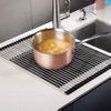 Dish Drying Rack 17.6" x 16", Over Sink Roll Up Large Dish Drainers Rack, Multipurpose Foldable Kitchen Sink Rack Mat Stainless Steel with Silicone Rims 