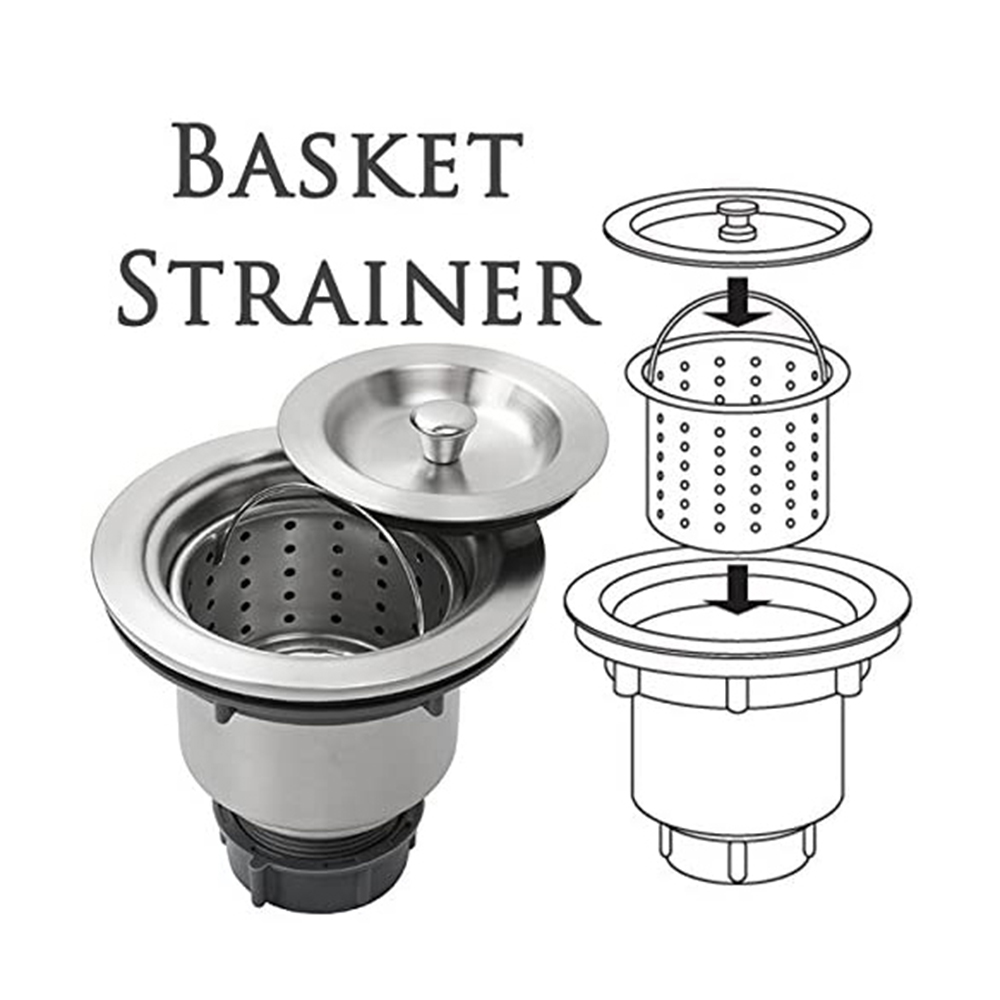 3-1/2 Inch Gunmetal Grey Kitchen Sink Drain Strainer Assembly Kit with Removable Deep Basket & Water Stopper Sealing Lid